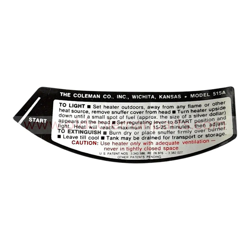 515A Catalytic Heater, Decal - E1787