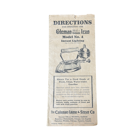 Used Original Coleman Model 4 Iron Instructions - E1673