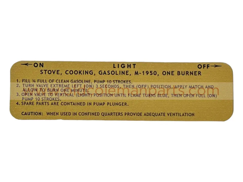 Decal M1950, Coleman Made in 1951 Gold - D103