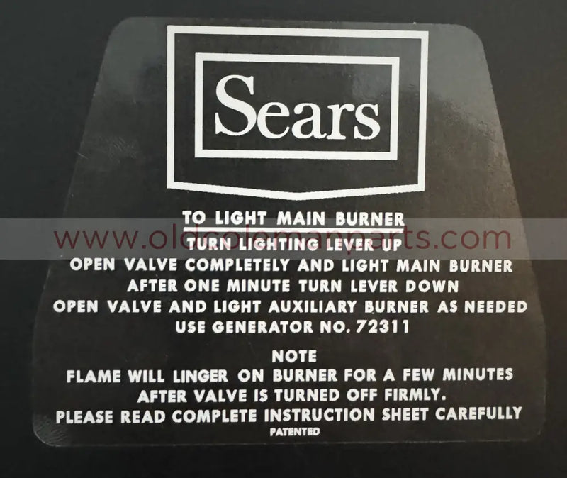 Sears Stove Lid Decal, 476.72301 - D165