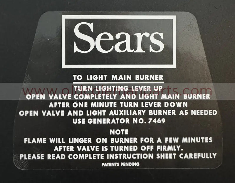 Sears Stove Lid Decal, 476.72302 - D164
